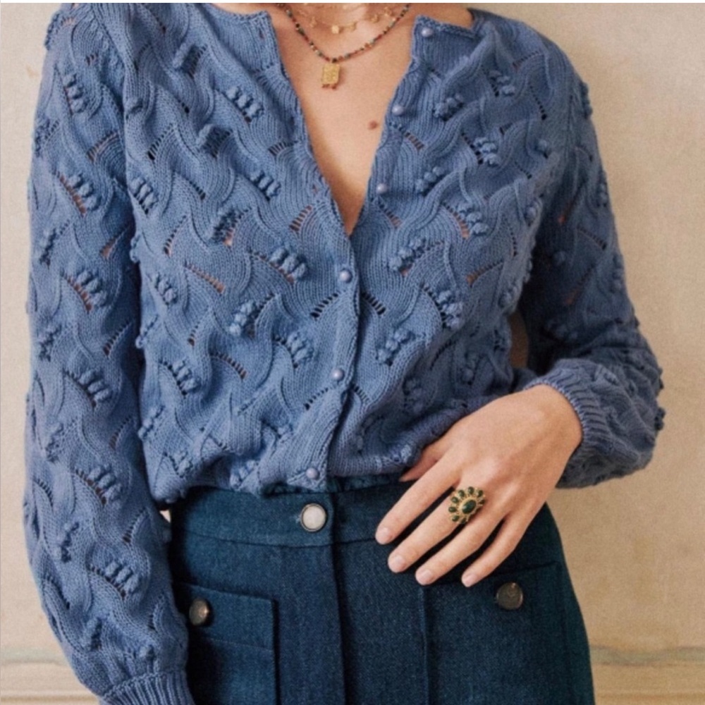 Sezane Blue Textured Knit Cardigan - Picture 10 of 10
